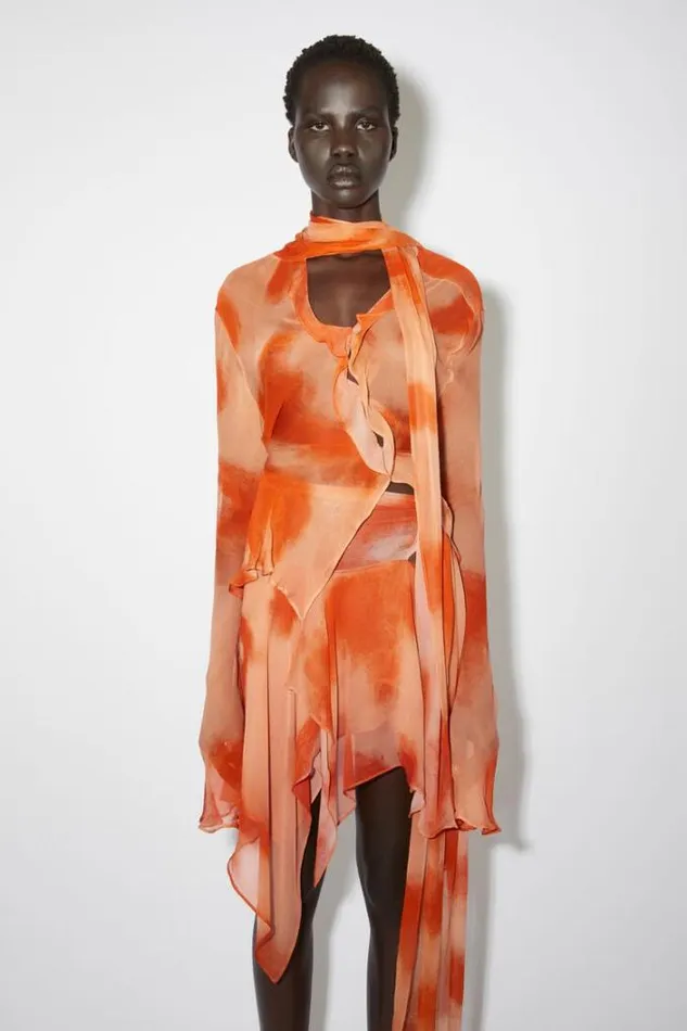 Acne Studios Shirts and Blouses Woman Crepe Scarf Blouse Orange