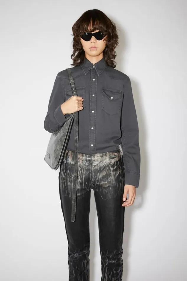 Acne Studios Shirts and Blouses Woman Denim Buttonup Shirt Dark Grey