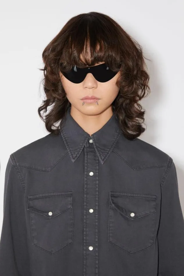 Acne Studios Shirts and Blouses Woman Denim Buttonup Shirt Dark Grey