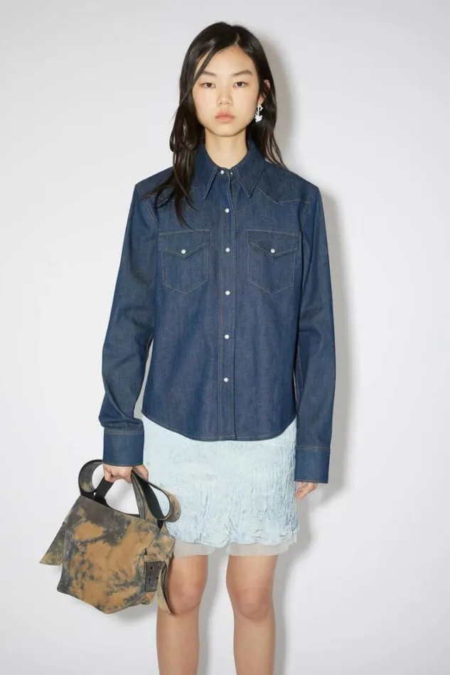 Acne Studios Shirts and Blouses Woman Denim Buttonup Shirt Indigo Blue