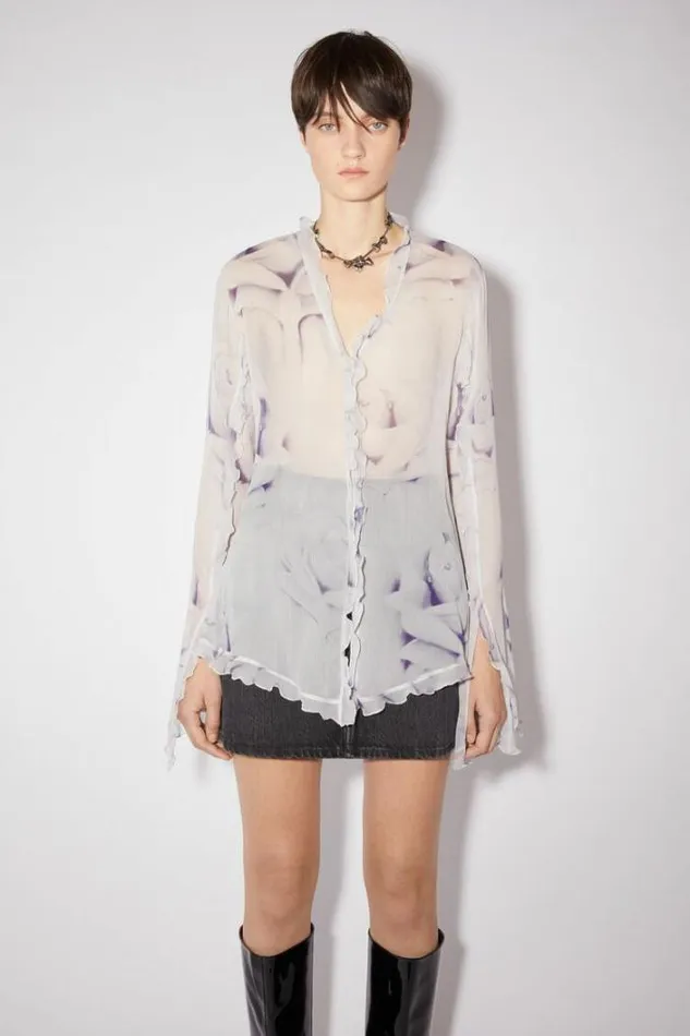 Acne Studios Shirts and Blouses Woman Printed Silk Buttonup Shirt White