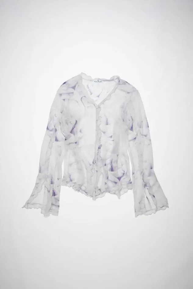 Acne Studios Shirts and Blouses Woman Printed Silk Buttonup Shirt White