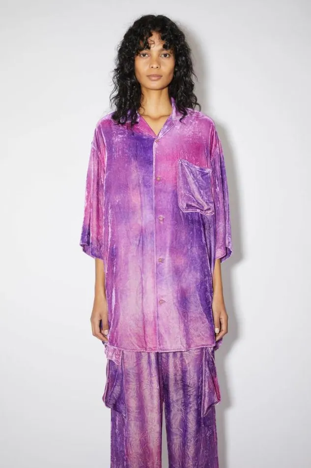 Acne Studios Shirts and Blouses Woman Short Sleeve Buttonup Shirt Violet Purple