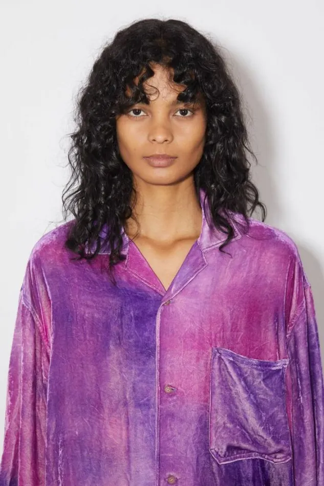 Acne Studios Shirts and Blouses Woman Short Sleeve Buttonup Shirt Violet Purple