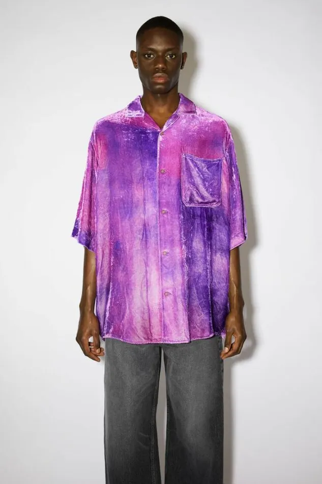 Acne Studios Shirts and Blouses Woman Short Sleeve Buttonup Shirt Violet Purple