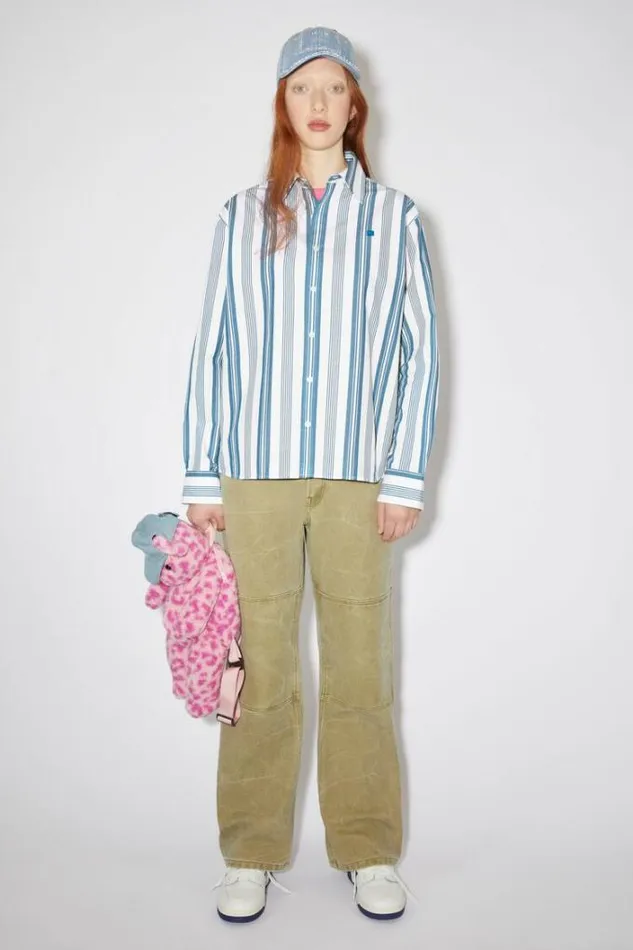 Acne Studios Shirts and Blouses Woman Stripe Buttonup ShirtUnisex WhiteSteel Blue