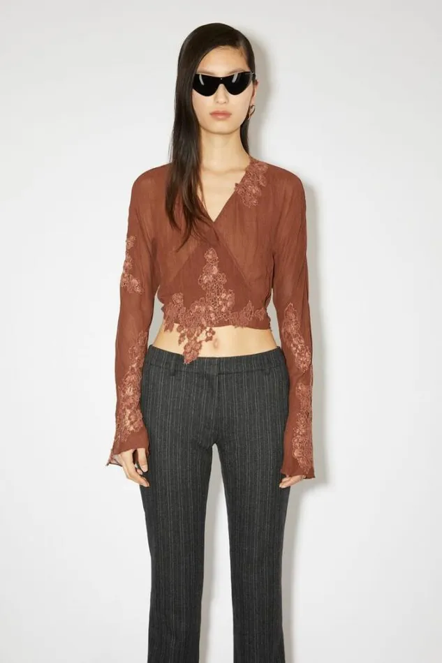 Acne Studios Shirts and Blouses Woman Wrap Lace Top Rust Brown