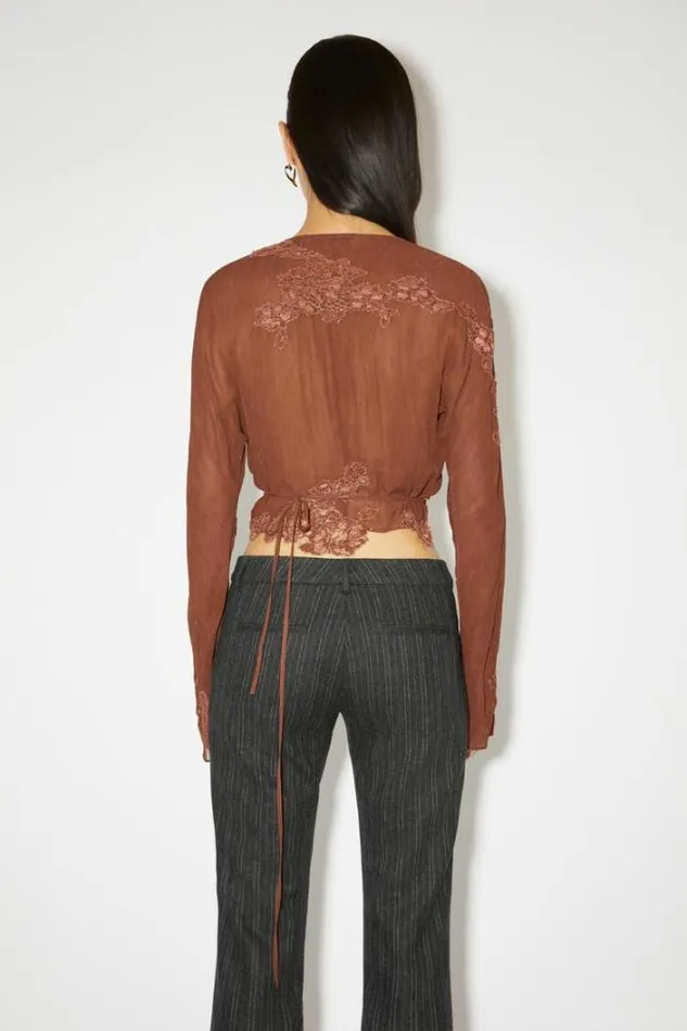 Acne Studios Shirts and Blouses Woman Wrap Lace Top Rust Brown