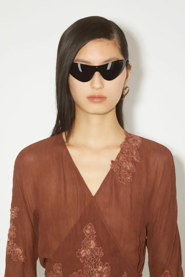 Acne Studios Shirts and Blouses Woman Wrap Lace Top Rust Brown