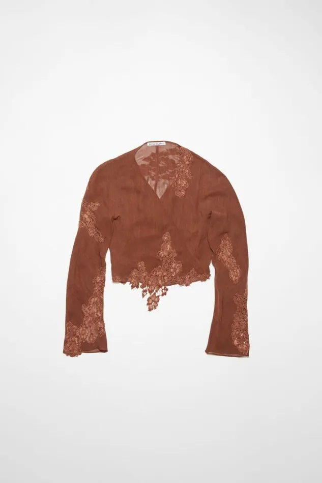 Acne Studios Shirts and Blouses Woman Wrap Lace Top Rust Brown