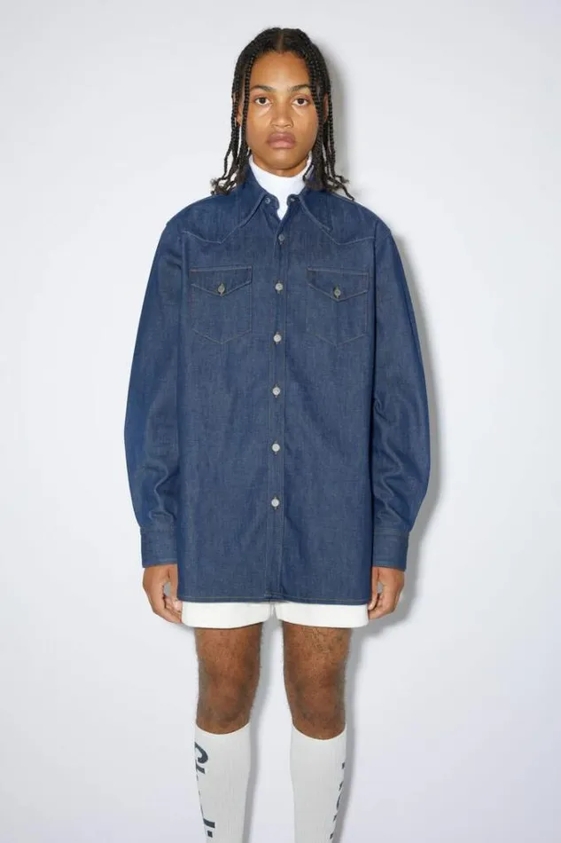 Acne Studios Shirts Man Denim Buttonup Shirt Indigo Blue