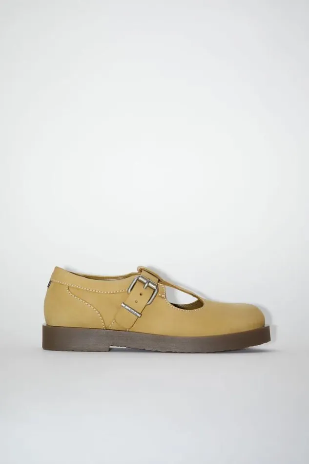 Acne Studios Shoes Man Leather Buckle Shoes Khaki Beige