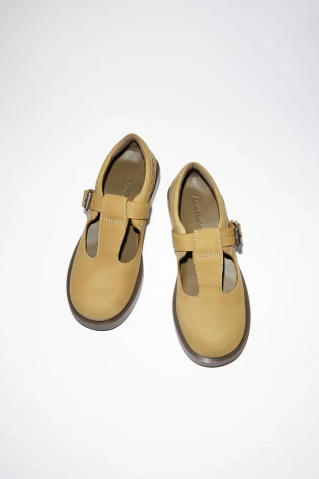 Acne Studios Shoes Man Leather Buckle Shoes Khaki Beige