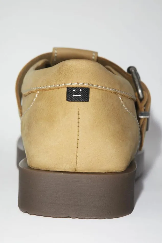 Acne Studios Shoes Man Leather Buckle Shoes Khaki Beige