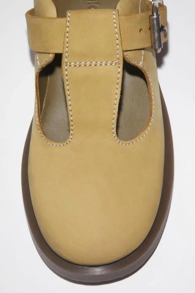 Acne Studios Shoes Man Leather Buckle Shoes Khaki Beige
