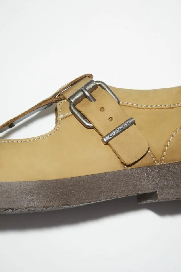 Acne Studios Shoes Man Leather Buckle Shoes Khaki Beige