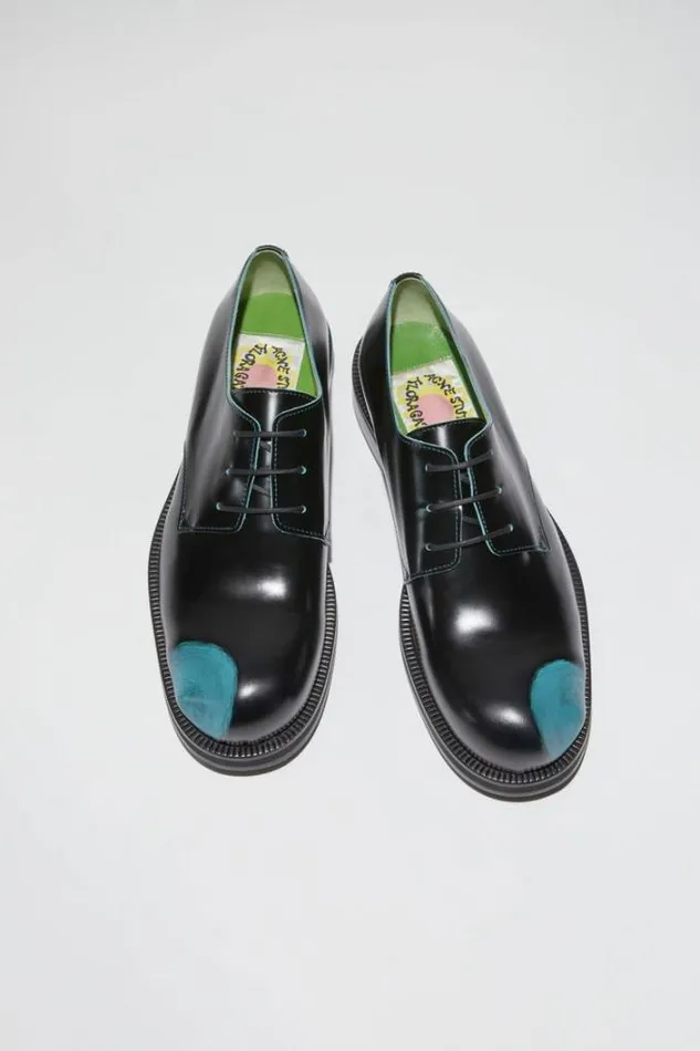 Acne Studios Shoes Man Leather Derby Shoes Turquoise BlueBlack