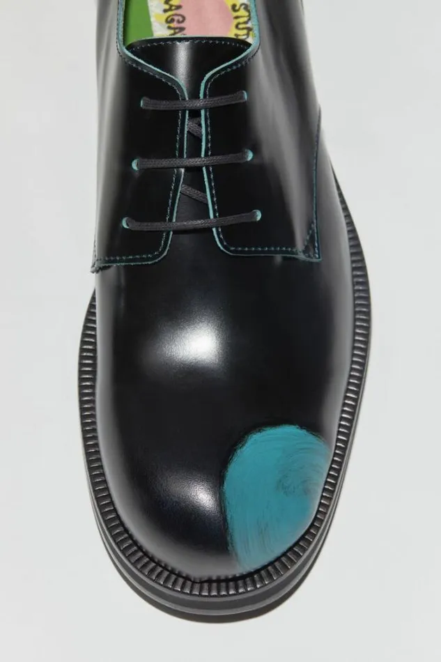 Acne Studios Shoes Man Leather Derby Shoes Turquoise BlueBlack