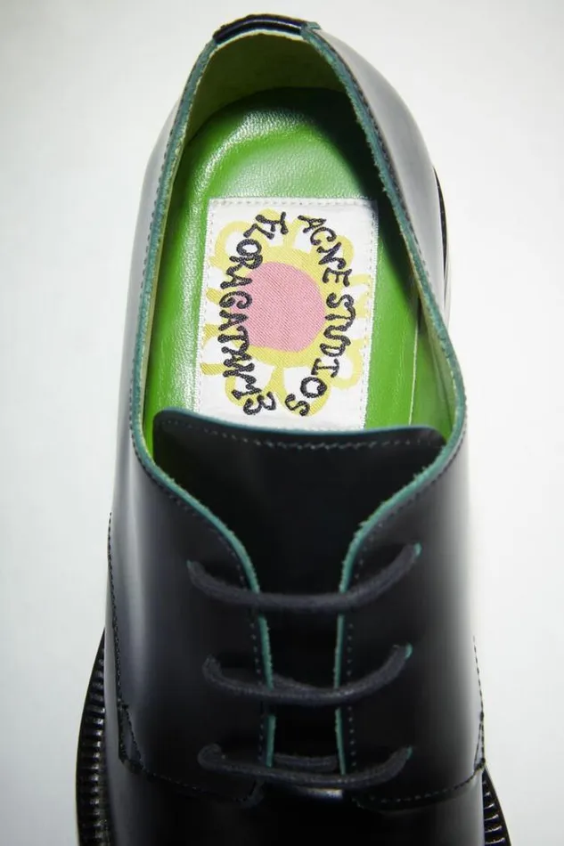 Acne Studios Shoes Man Leather Derby Shoes Turquoise BlueBlack