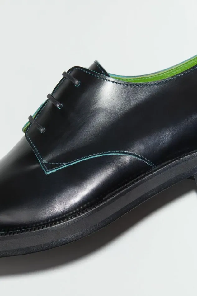 Acne Studios Shoes Man Leather Derby Shoes Turquoise BlueBlack