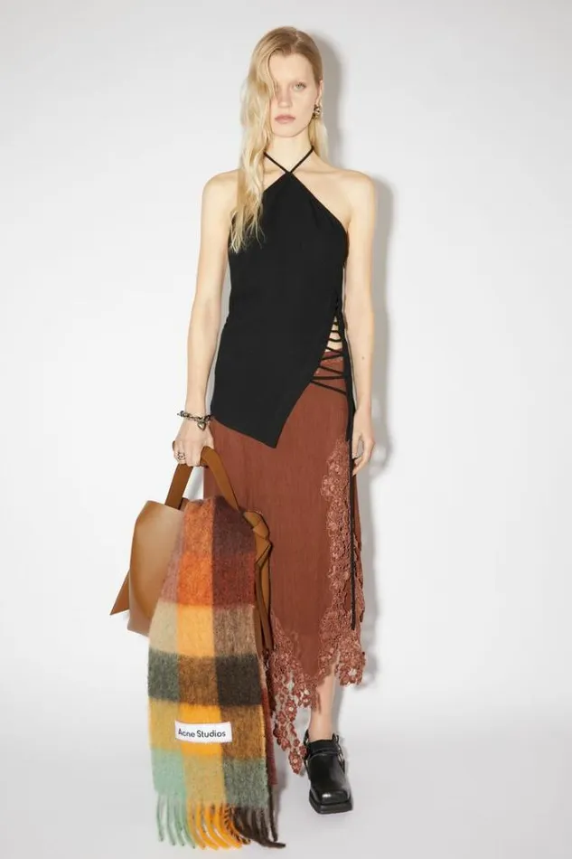 Acne Studios Skirts Woman Midi Lace Skirt Rust Brown