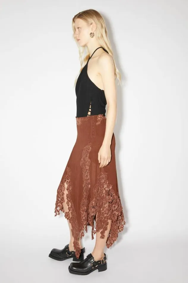 Acne Studios Skirts Woman Midi Lace Skirt Rust Brown