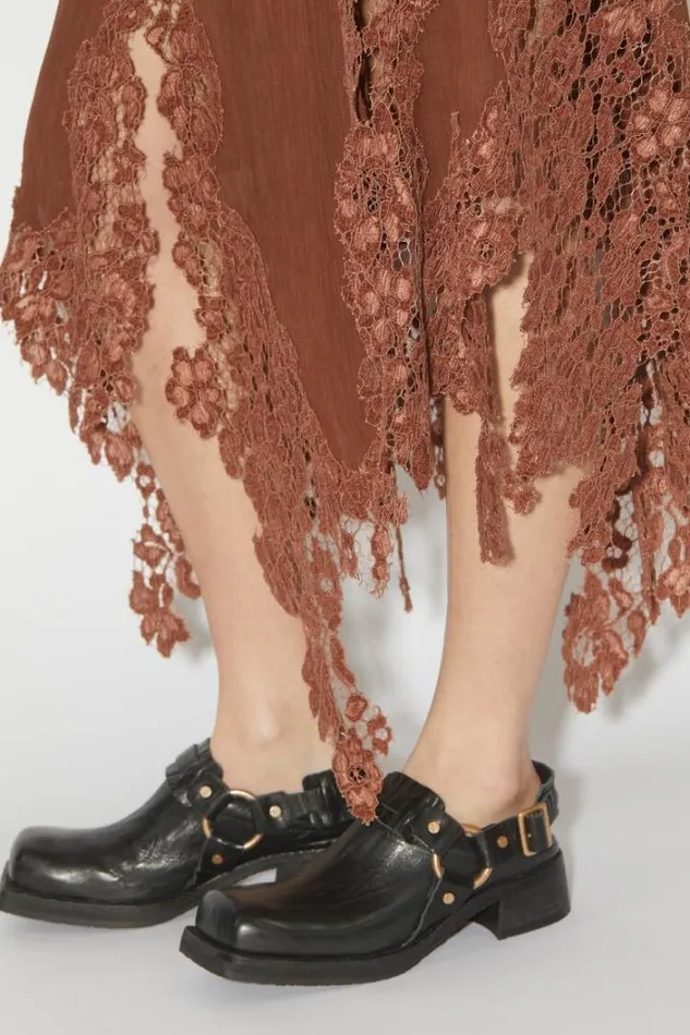Acne Studios Skirts Woman Midi Lace Skirt Rust Brown