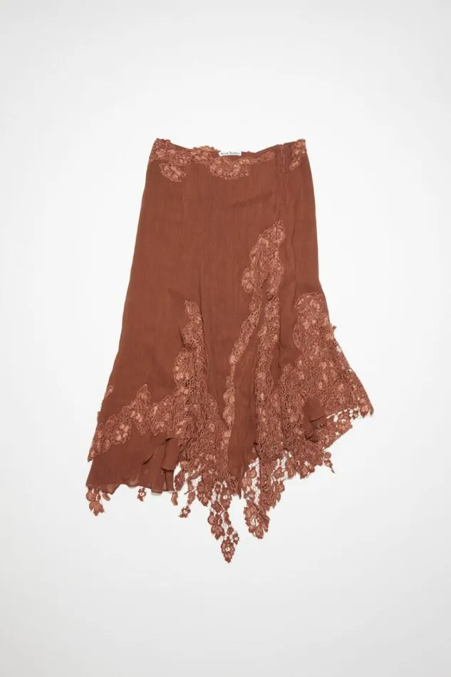 Acne Studios Skirts Woman Midi Lace Skirt Rust Brown