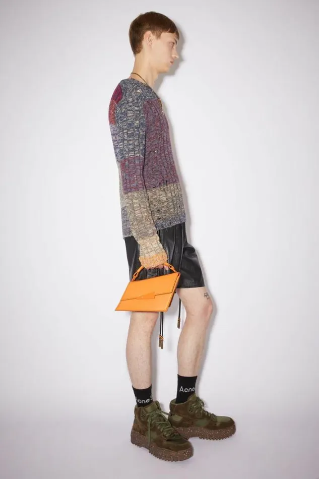 Acne Studios Socks Man Ribbed Logo Socks Black SatinGrey