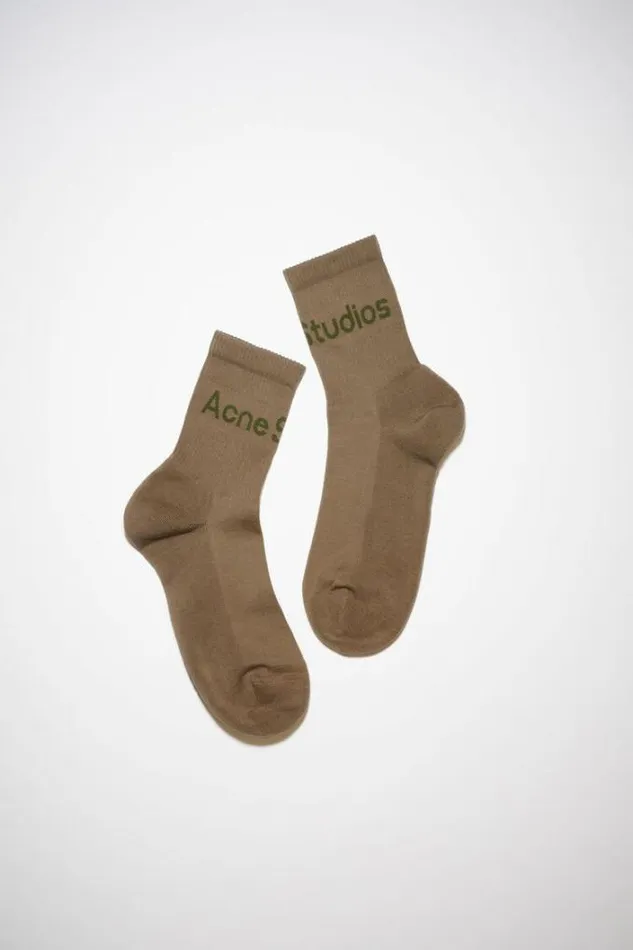 Acne Studios Socks Man Ribbed Logo Socks Khaki Green