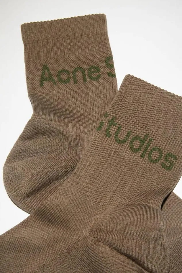 Acne Studios Socks Man Ribbed Logo Socks Khaki Green
