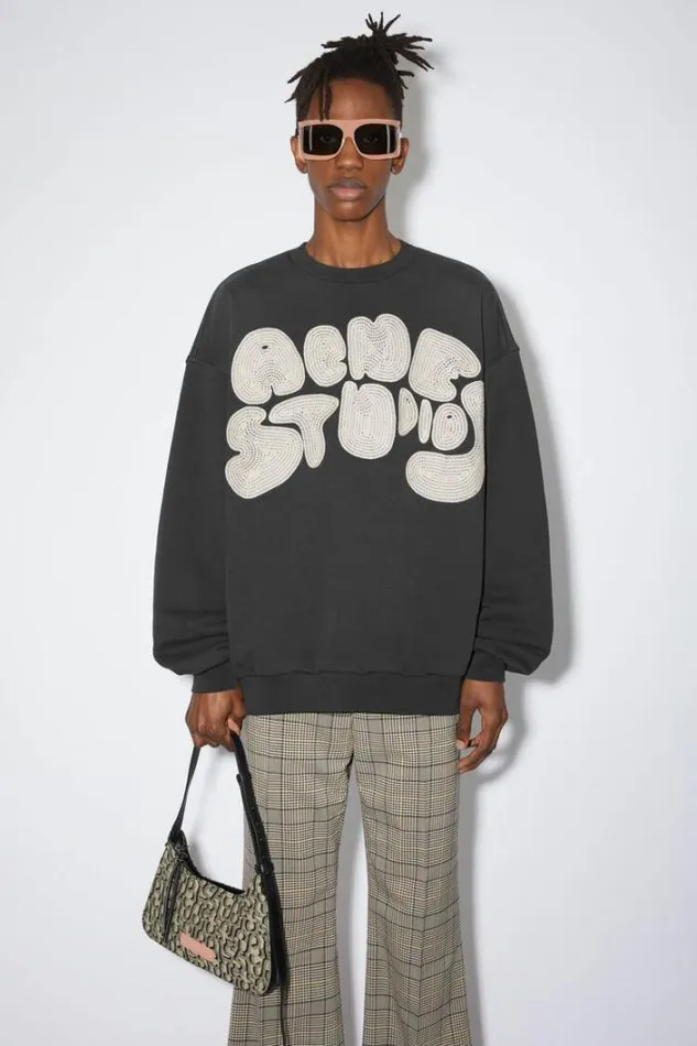 Acne Studios Sweatshirts Man Crew Neck Bubble Logo Sweater Anthracite Grey