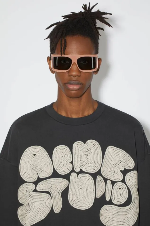 Acne Studios Sweatshirts Man Crew Neck Bubble Logo Sweater Anthracite Grey