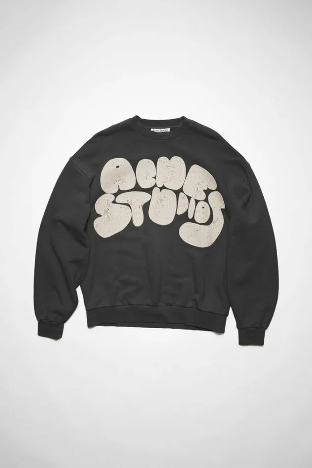 Acne Studios Sweatshirts Man Crew Neck Bubble Logo Sweater Anthracite Grey