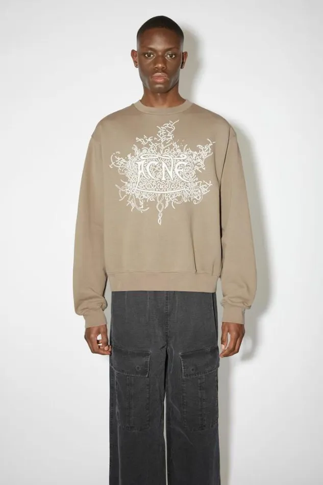 Acne Studios Sweatshirts Man Glow In The Dark Logo Sweater Dark Beige