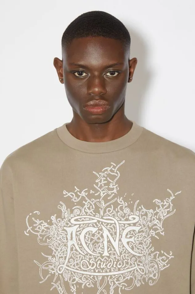 Acne Studios Sweatshirts Man Glow In The Dark Logo Sweater Dark Beige