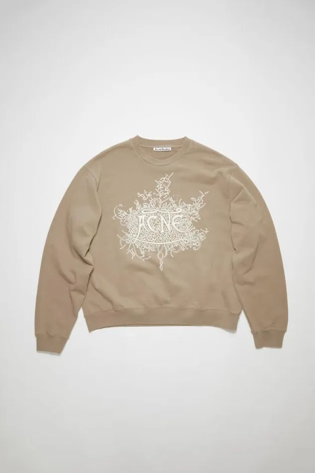 Acne Studios Sweatshirts Man Glow In The Dark Logo Sweater Dark Beige