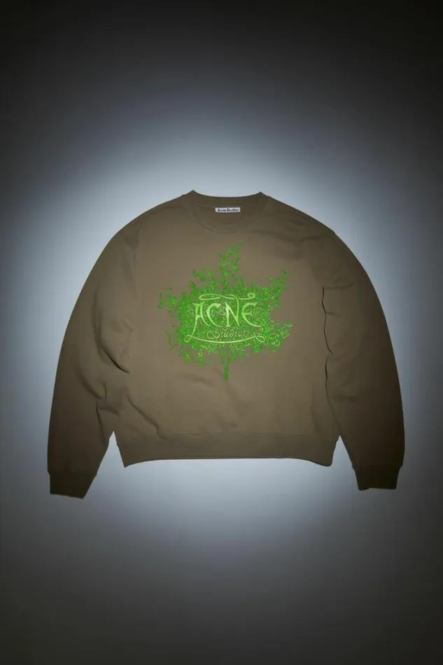 Acne Studios Sweatshirts Man Glow In The Dark Logo Sweater Dark Beige