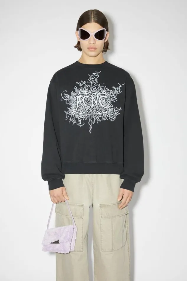 Acne Studios Sweatshirts Man Glow In The Dark Logo Sweater Faded Black