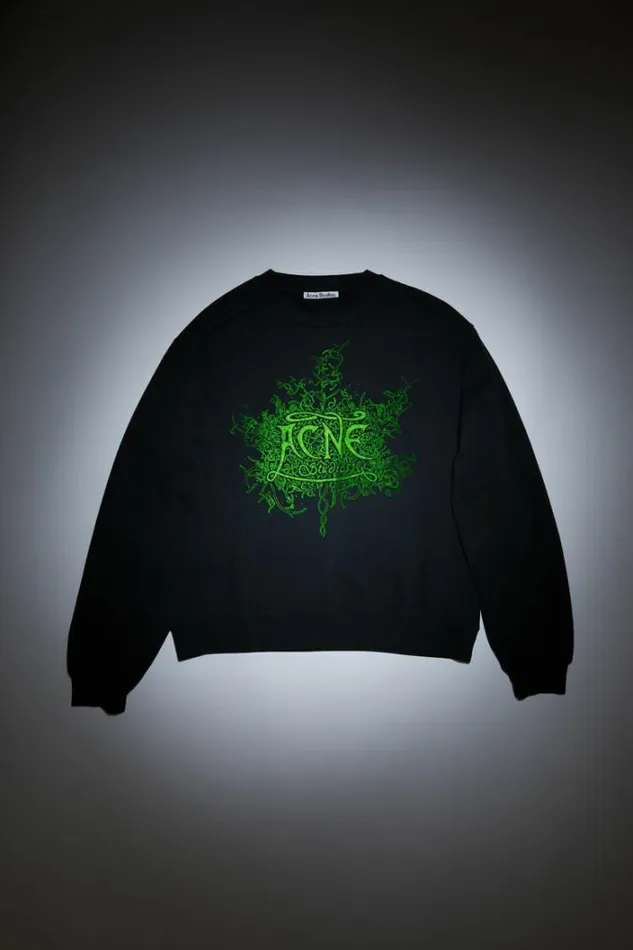 Acne Studios Sweatshirts Man Glow In The Dark Logo Sweater Faded Black