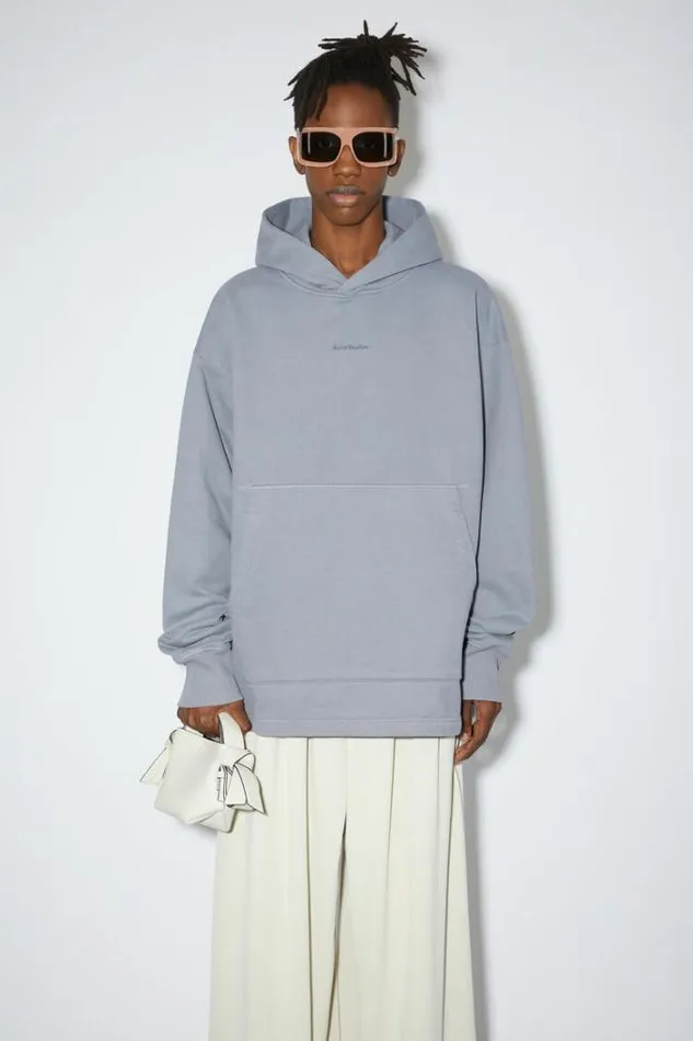 Acne Studios Sweatshirts Man Logo Hooded Sweatshirt Steel Grey