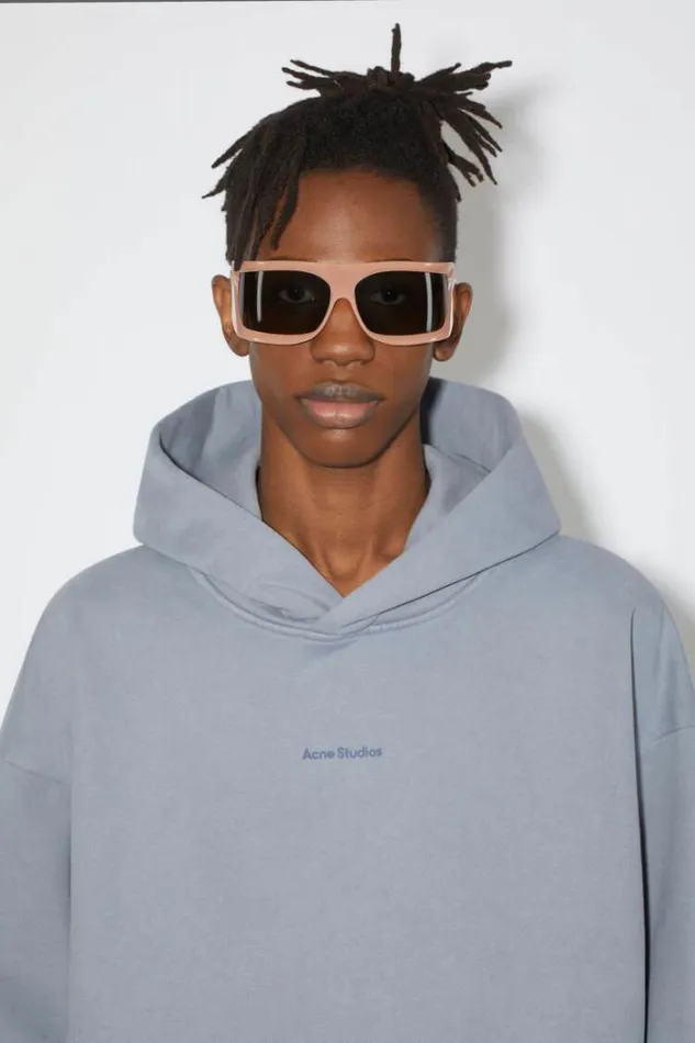 Acne Studios Sweatshirts Man Logo Hooded Sweatshirt Steel Grey