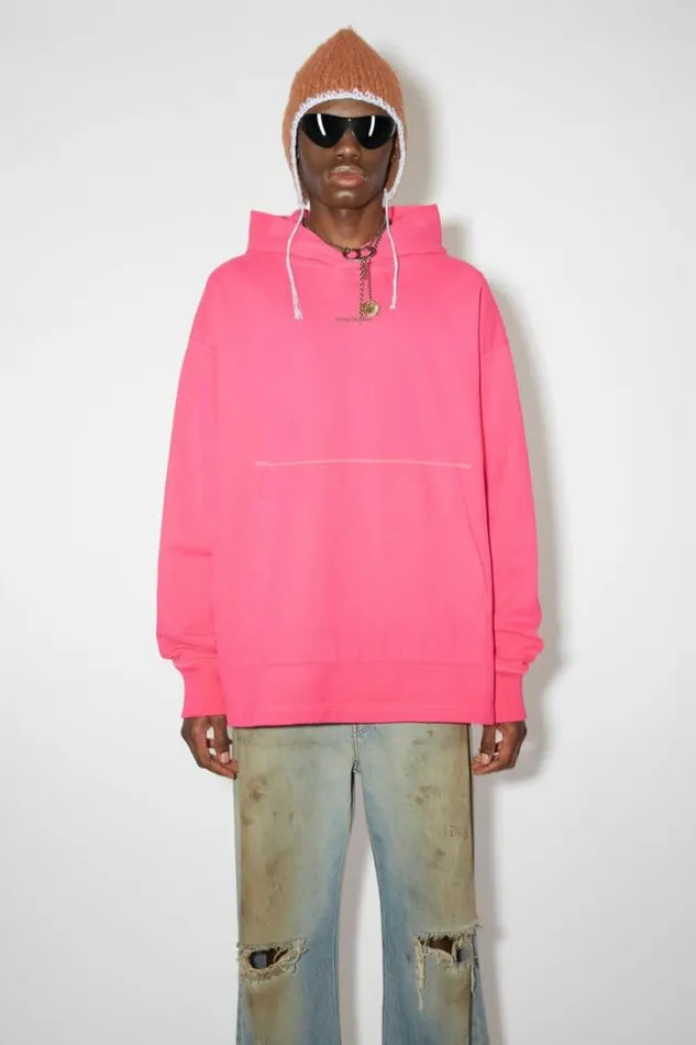 Acne Studios Sweatshirts Man Logo Hoodie Neon Pink