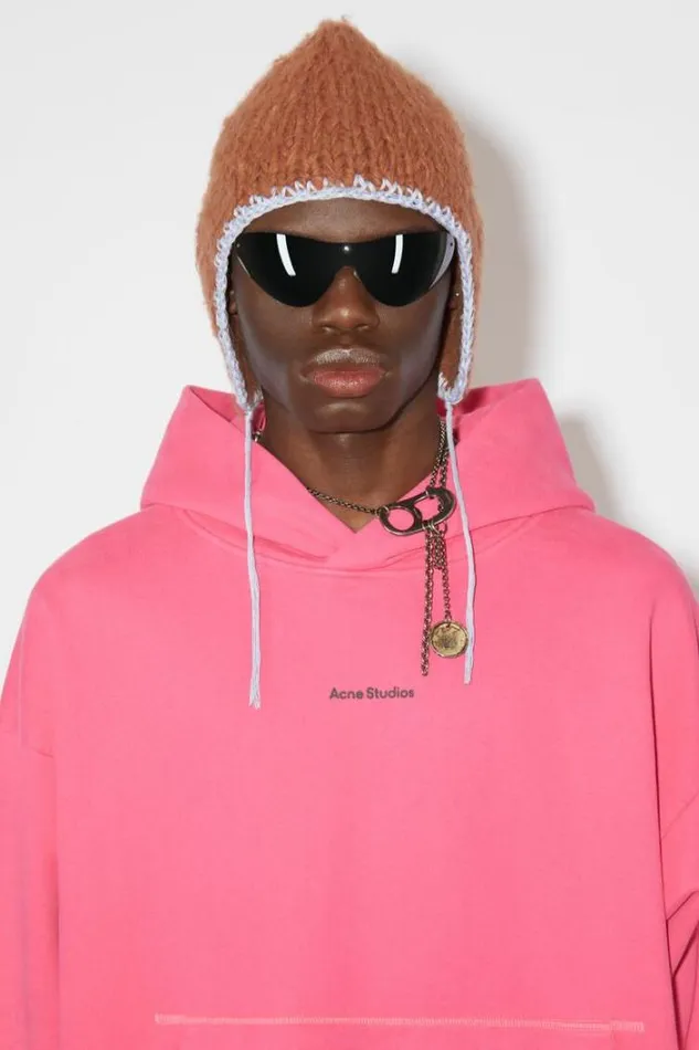 Acne Studios Sweatshirts Man Logo Hoodie Neon Pink