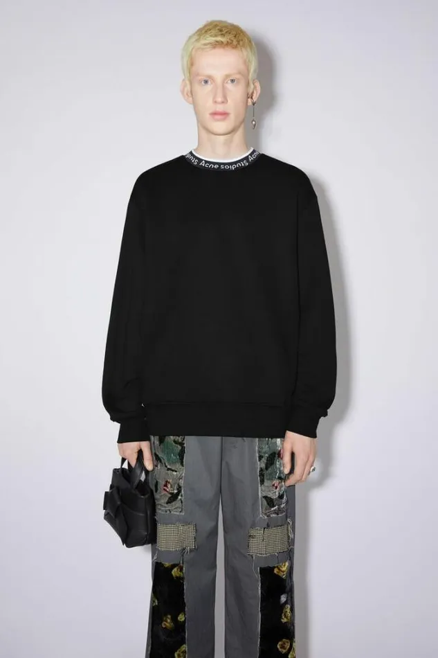 Acne Studios Sweatshirts Man Logo Rib Sweatshirt Black