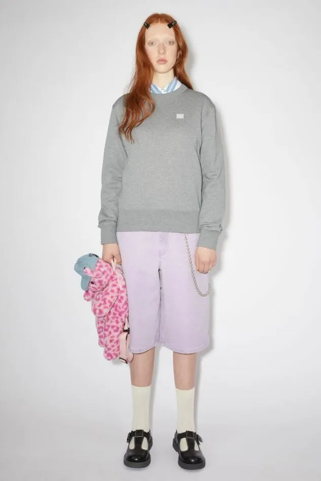 Acne Studios Sweatshirts Woman Crew Neck SweaterUnisex Light Grey Melange