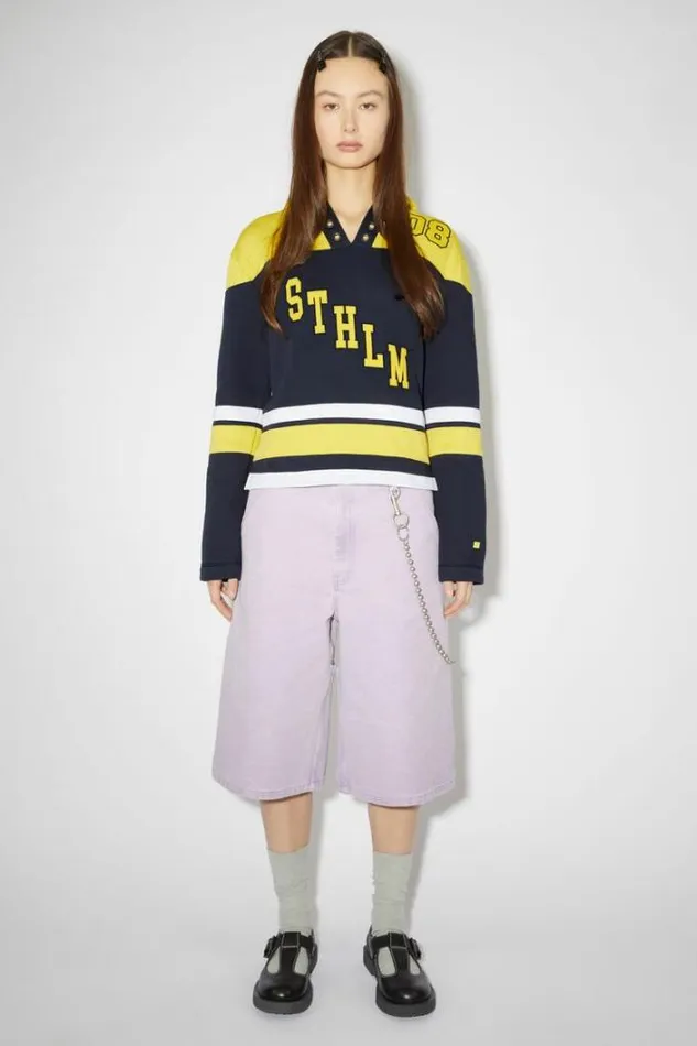 Acne Studios Sweatshirts Woman Hooded Varsity SweaterUnisex YellowNavy