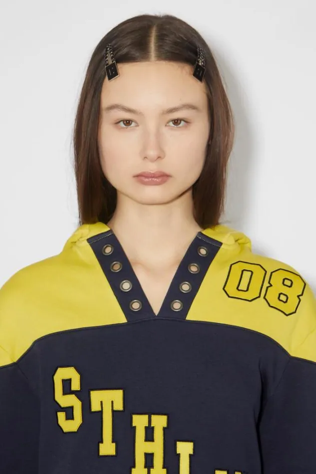 Acne Studios Sweatshirts Woman Hooded Varsity SweaterUnisex YellowNavy
