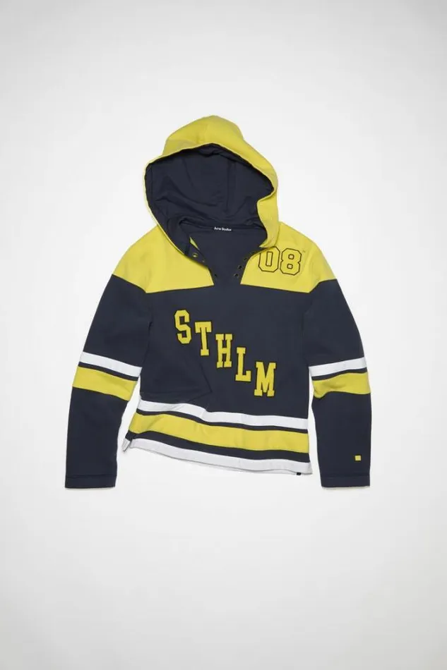 Acne Studios Sweatshirts Woman Hooded Varsity SweaterUnisex YellowNavy