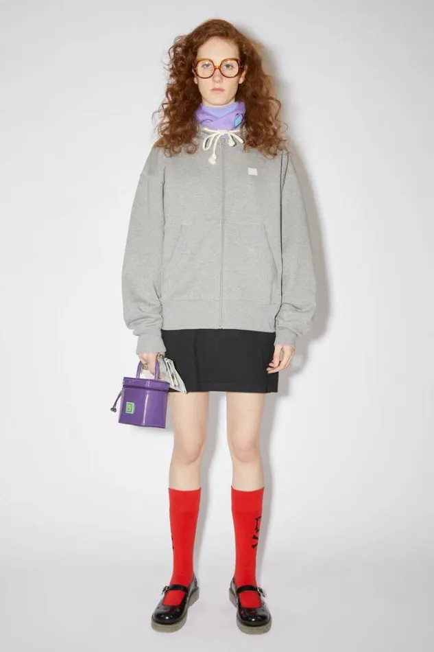 Acne Studios Sweatshirts Woman Hooded Zippered SweatshirtUnisex Light Grey Melange